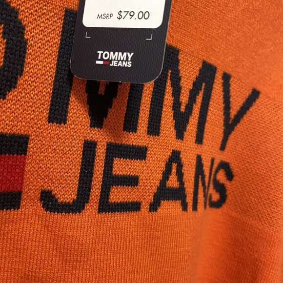 tommy hilfiger sweater small black knit cropped orange spell out $79 nwt tt - Picture 3 of 11